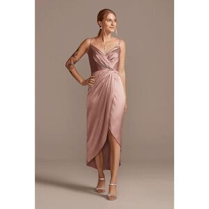 David's Bridal Pleated Bodice Satin Tulip Dress